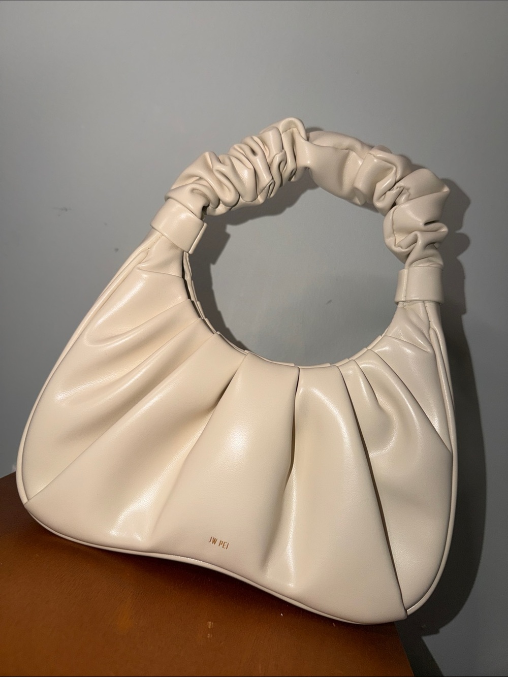 JW PEI Cream Ruched Handle Shoulder Bag